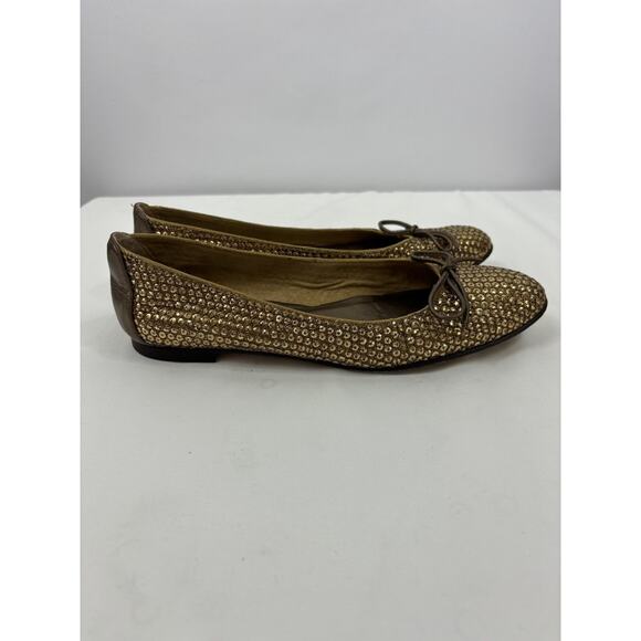 Stuart Weitzman Casino Sequin Ballet Flats Gold 7.5 M Bows - Picture 5 of 9